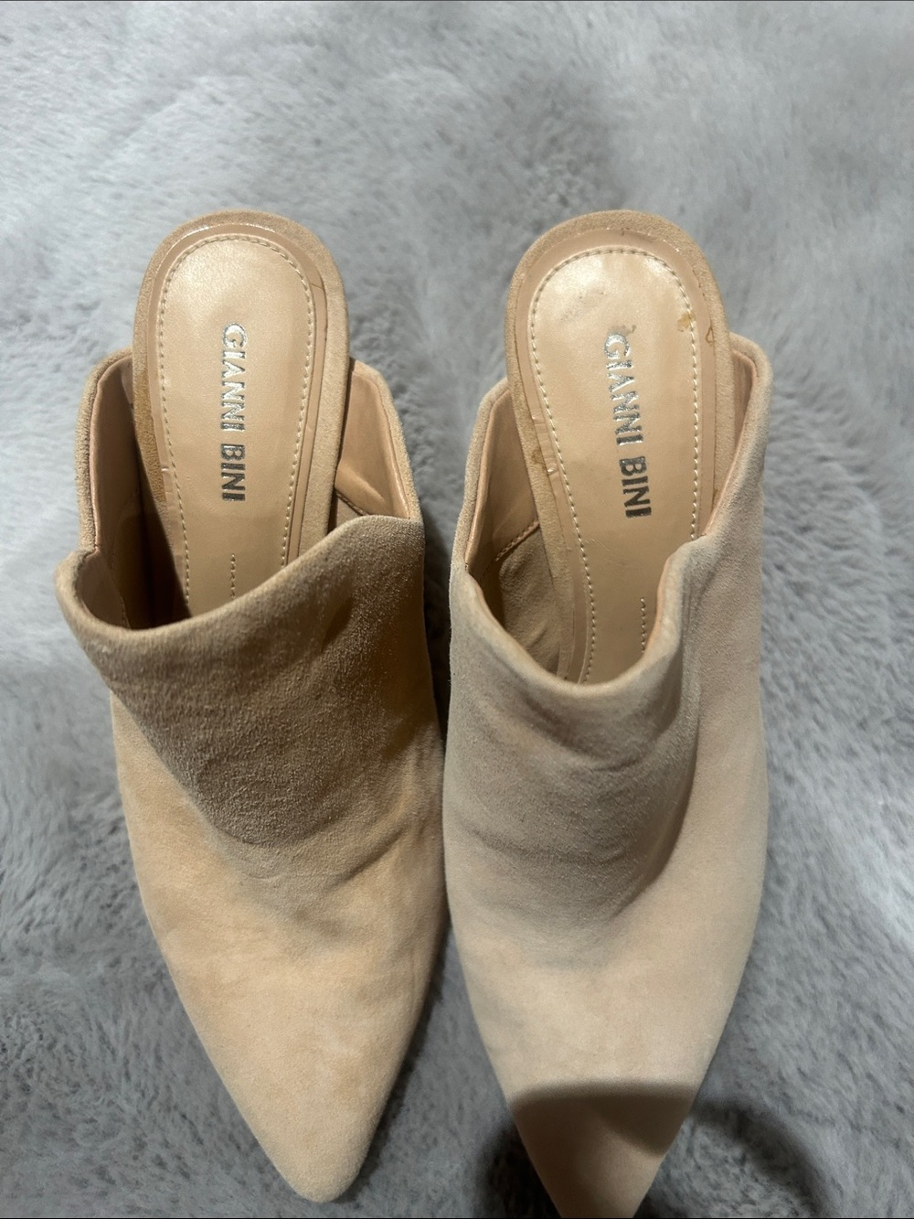 Gianni Bini Beige Suede Pointed Toe Mule Slides